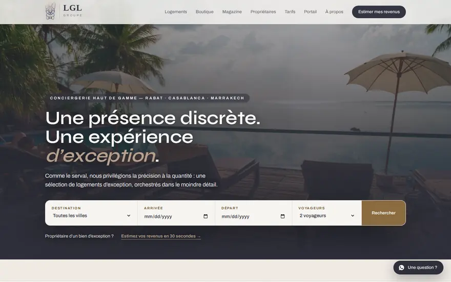 Page d'accueil du site LGL Conciergerie